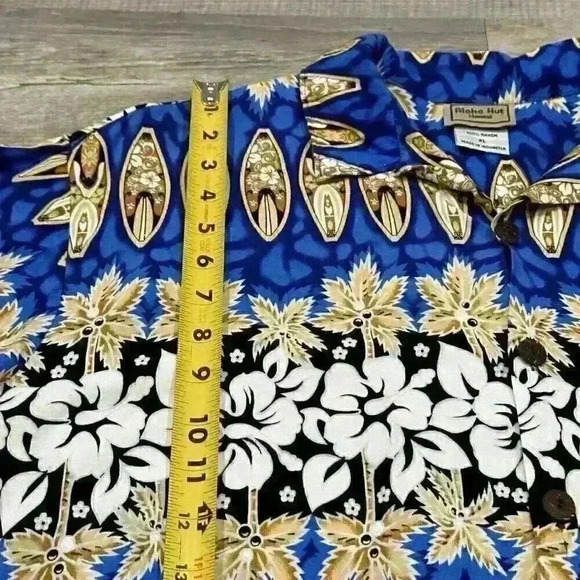 Aloha Hut Mens Hawaiian Button Up Short Sleeve Shirt Sz XL Blue - Mint EUC - Picture 6 of 14